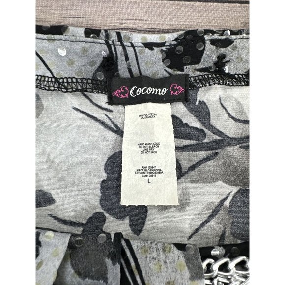 Cocomo Sleeveless Top Blouse Women Size L Gray Black Floral Chain Necklace - Picture 13 of 13